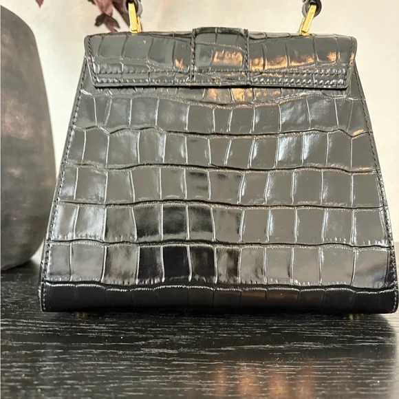 Veronica Beard Croc-Embossed Crest Lock Bag - Picture 8 of 12